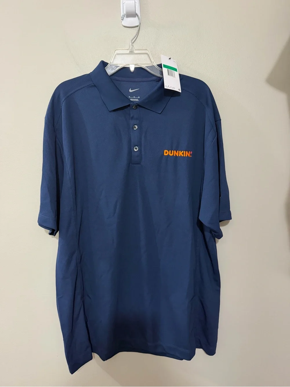 NWT Nike Men's Navy Golf Polo with Orange DUNKIN! Embroidered Logo. Size XL